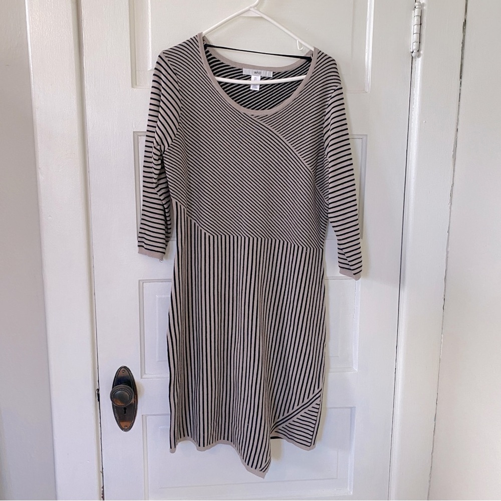 WISP 3/4 Sleeve Sweater Dress Brown & White Striped Women’s Size Large